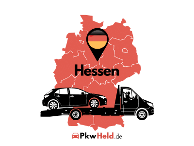 Autoankauf Hessen Landkarte mit Abschleppwagen